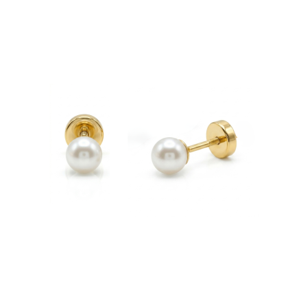 Aros Abridores Enchapados en Oro 14k- Perla 6mm