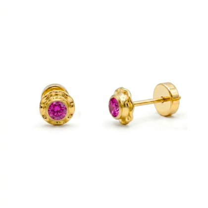 Aros Abridores Enchapado en Oro 14k- Circón Rosa 4mm