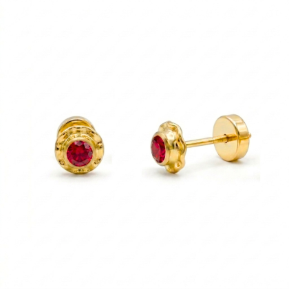 Aros Abridores Enchapados en Oro 14k- Circón Rubí 4mm