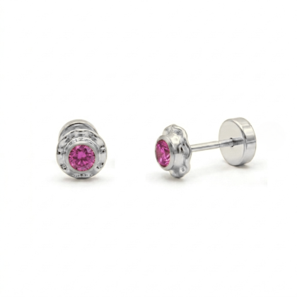 Aros Abridores Plata 925 - Circón Rosa 3.5mm