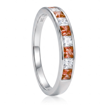 Anillo Cintillo Circón Rojo y Blanco