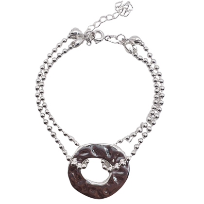 Pulsera Plateada Pelotas y Argolla 18cm