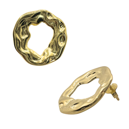 Aro Apegado Dorado Circular Martillado 16mm