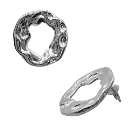 Aro Apegado Plateado Circular Martillado 21mm