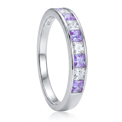 Anillo Cintillo Lila y Blanco