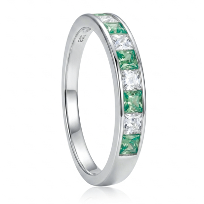 Anillo Cintillo Verde y Blanco