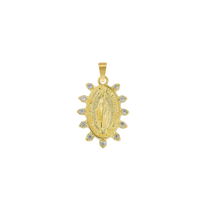 Colgante Dorado Virgen de los Rayos Circón