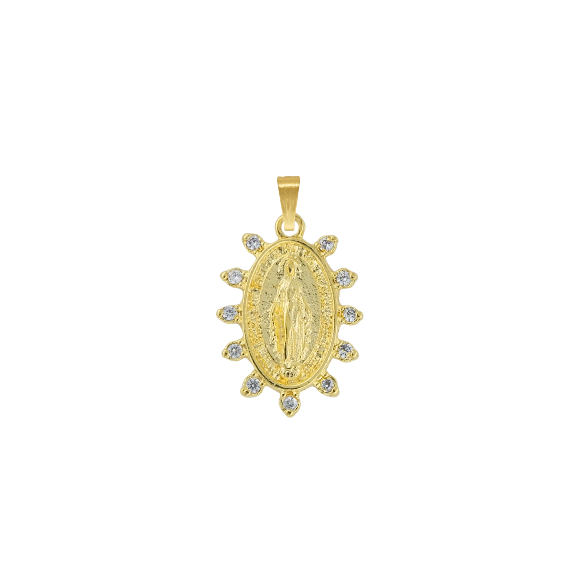 Colgante Dorado Virgen de los Rayos Circón