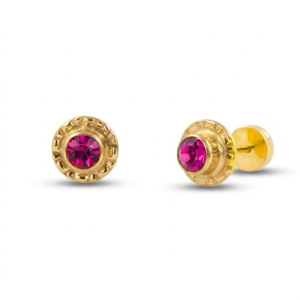 Aros Abridores Enchapado en Oro 14k- Circón Fucsia 4mm