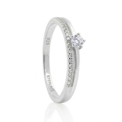 Anillo Cintillo Solitario Doble Micro Circón
