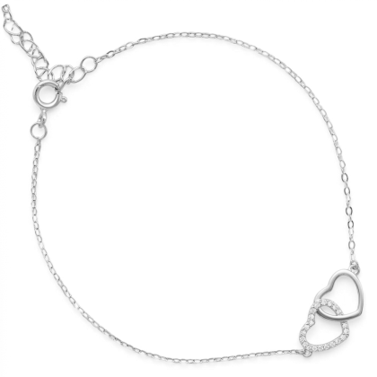 Pulsera Doble Corazón Micro circón 17cm