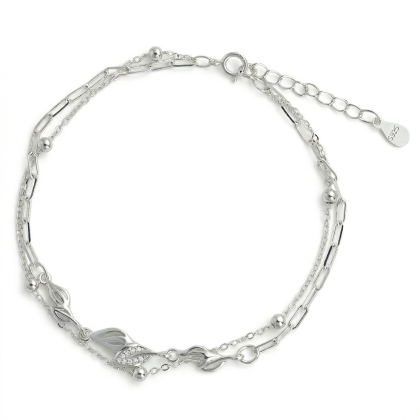Pulsera Corazón Hoja Micro Circón  17cm