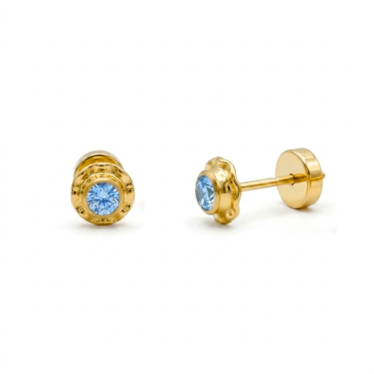 Aros Abridores Enchapados en Oro 14k- Circón Celeste 4mm