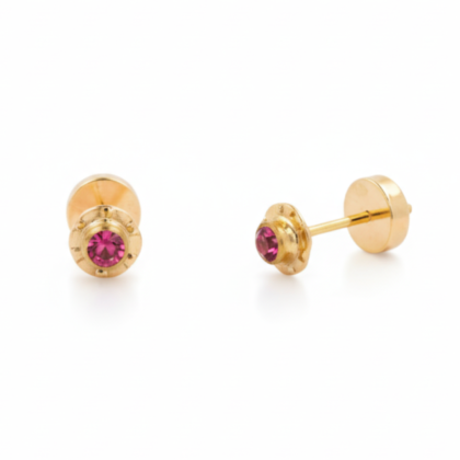 Aros Abridores Enchapados en Oro 14k- Circón Fucsia 2.5mm
