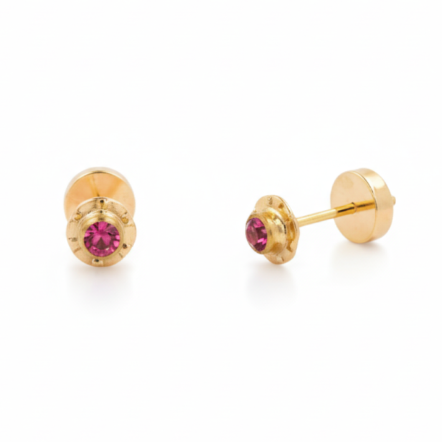 Aros Abridores Enchapados en Oro 14k- Circón Fucsia 2.5mm