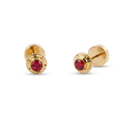 Aros Abridores Enchapados en Oro 14k- Circón Rojo 2.5mm