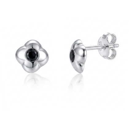 Aro apegado Flor Circón Negro 6mm